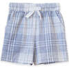 Everyday Drawstring Waist Check Shorts, Blue Slub - Shorts - 1 - thumbnail