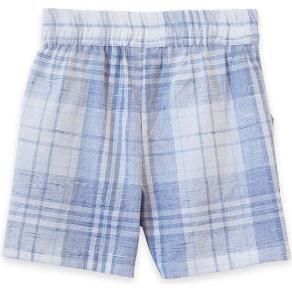 Everyday Drawstring Waist Check Shorts, Blue Slub - Shorts - 2