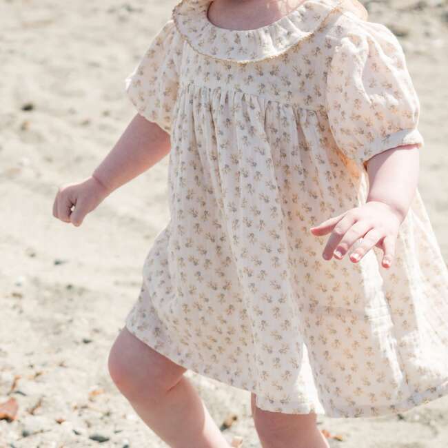 Emily Ruffle Neck Puff Sleeve Floral Dress, Buttercup Gauze - Dresses - 3