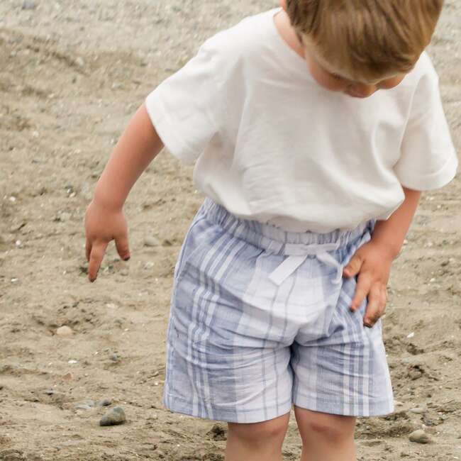 Everyday Drawstring Waist Check Shorts, Blue Slub - Shorts - 3