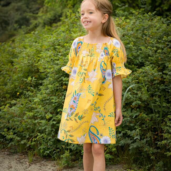 Olivia Smocked Square Neck Dress, Sunshine Paisley - Dresses - 2