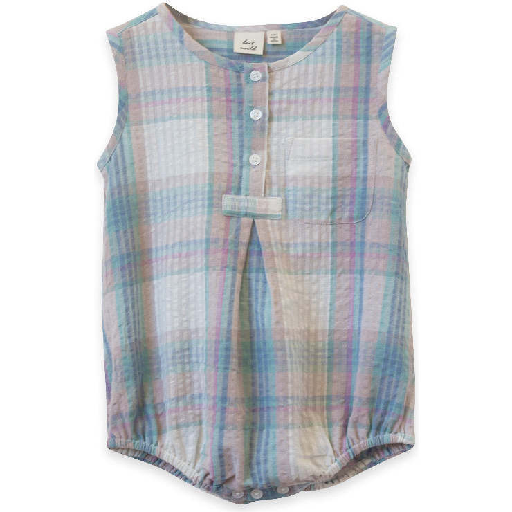 Baby Seersucker Romper, Arctic Blue - Onesies - 1