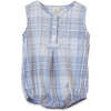 Baby Sleeveless Check Romper, Blue Slub - Onesies - 1 - thumbnail