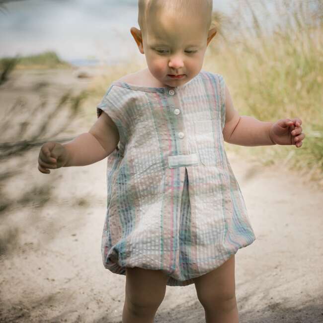 Baby Seersucker Romper, Arctic Blue - Onesies - 3