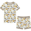 Jungle Friends Bamboo Short Sleeve Kids Pajama Shorts Set, Cream - Pajamas - 1 - thumbnail