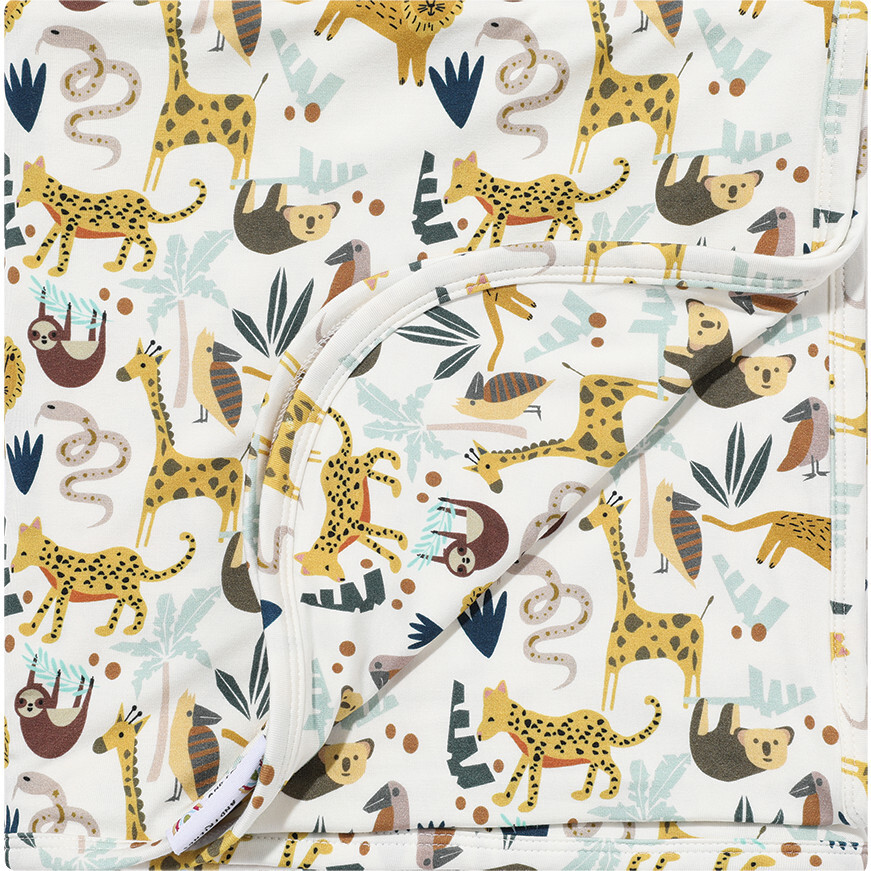 Jungle Friends Luxury Bamboo Blanket, Cream - Blankets - 1