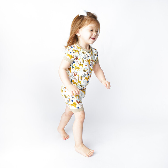 Jungle Friends Bamboo Short Sleeve Kids Pajama Shorts Set, Cream - Pajamas - 3
