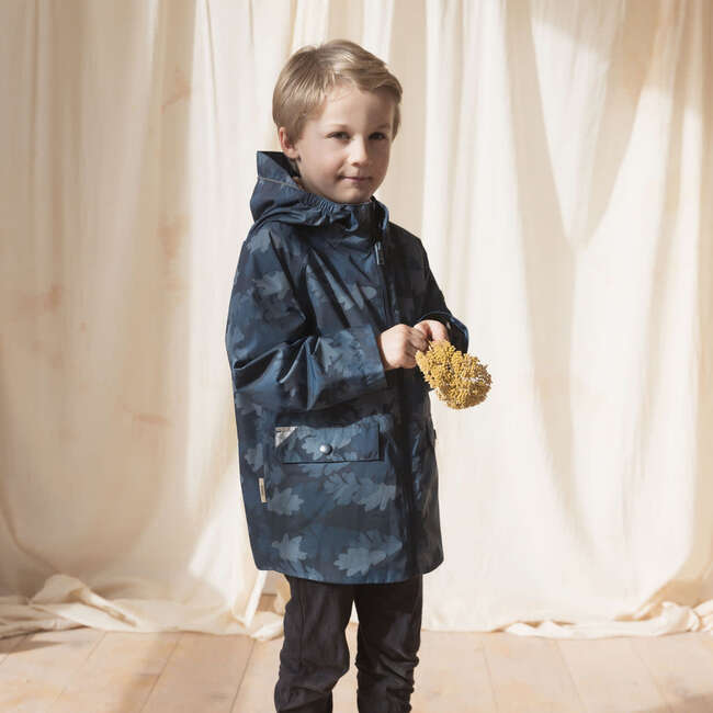 Pac A Mac Lite Waterproof Raincoat Navy Leaf Camo Toastie Kids Outerwear Maisonette