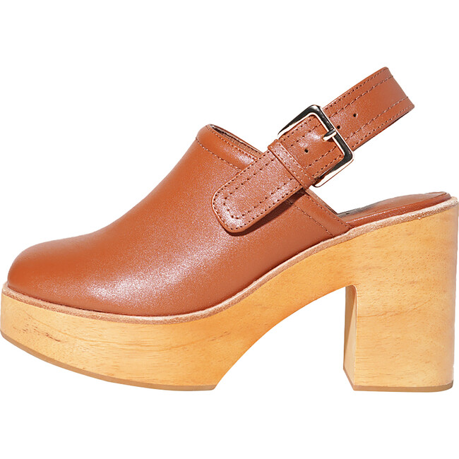 Women's Bonnie Leather Slingback Strap Platform Clog, Luggage - Sandals - 1