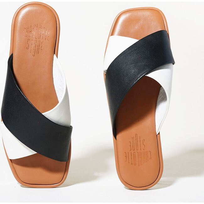 Women's Kim Leather Square Toe Criss Cross Strap Slide Slipper, Ink - Sandals - 3