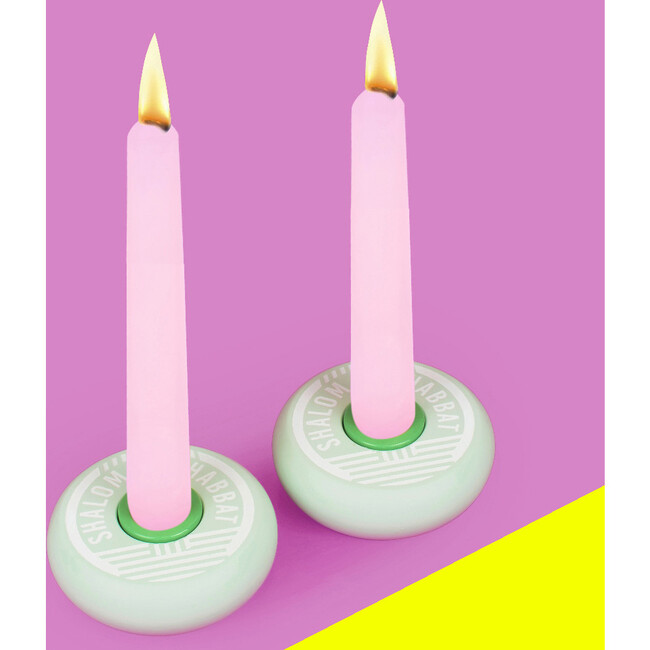 Platz Candy Candlestick, Shabbat Shalom Mint - Menorahs & Candles - 2