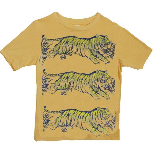 Leaping Tigers Cotton Tee, Antique Gold - So Lucky Fish Tops | Maisonette