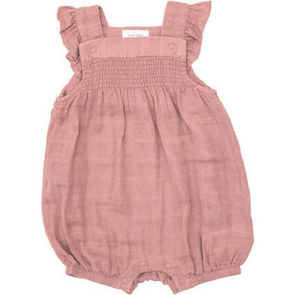 Solid Muslin Rose Tan Smocked Overall Shortie