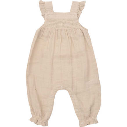 Solid Muslin Soft Linen Smocked Coverall - Angel Dear Rompers | Maisonette