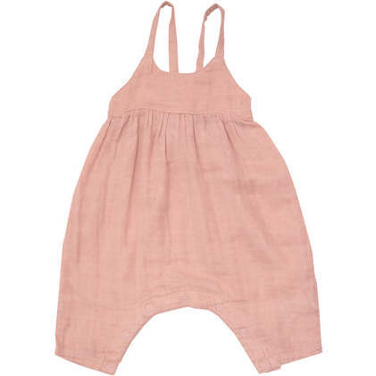 Solid Muslin Dusty Rose Tie Back Romper - Angel Dear Rompers | Maisonette