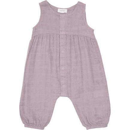 Solid Muslin Dusty Lavender Snap Front Romper