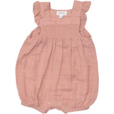 Solid Muslin Dusty Rose Smocked Overall Shortie
