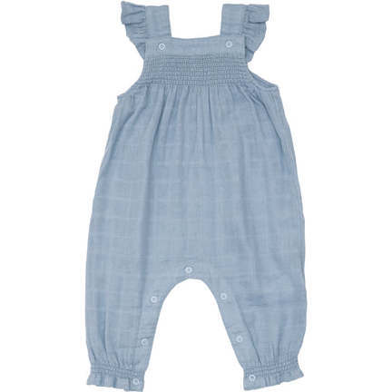 Solid Muslin Chambray Smocked Coverall - Angel Dear Rompers | Maisonette