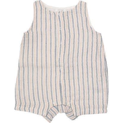 Ticking Stripe Navy Clay Shortie Romper - Rompers - 1