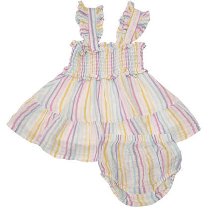 Rainbow Stripe Smocked Sundress - Dresses - 1