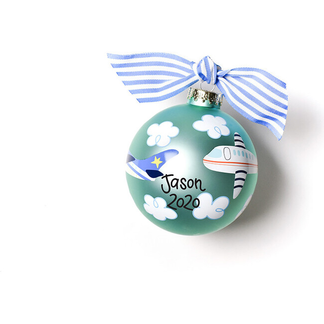 Around The World Plane Glass Ornament, Blue - Ornaments - 6