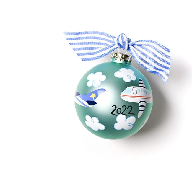 Around The World Plane Glass Ornament, Blue - Ornaments - 8