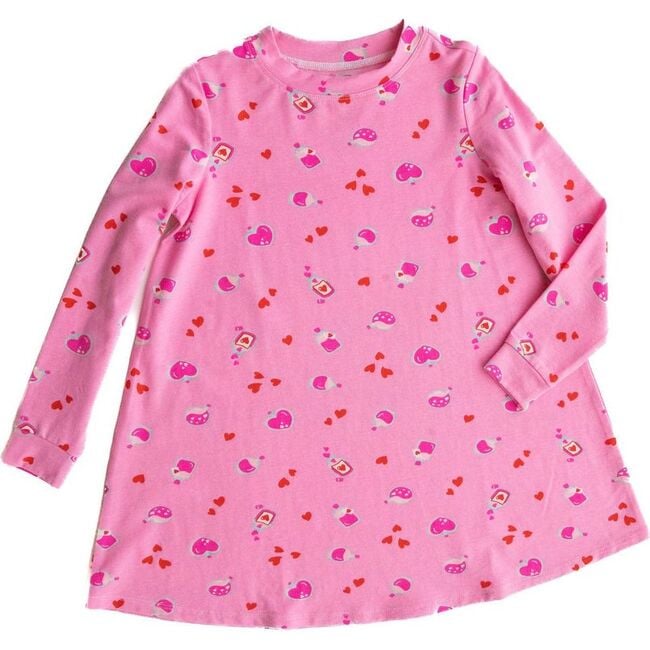 Love Potion Long Sleeve Lounge Dress, Pink - Dresses - 1