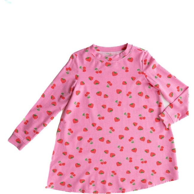 Cherry Berry  Long Sleeve Lounge Dress, Pink - Dresses - 1