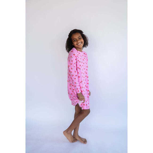 Cherry Berry  Long Sleeve Lounge Dress, Pink - Dresses - 5