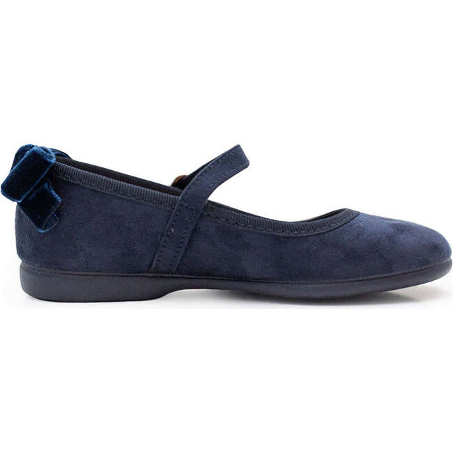 Velvet Bow Suede Mary Janes, Navy