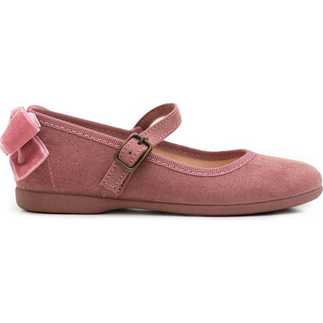 Velvet Bow Suede Mary Janes, Pink
