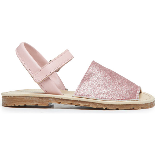 Leather Sandals, Pink Glitter - Sandals - 1