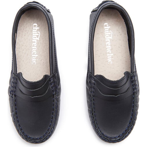 Leather Penny Loafers, Navy - Loafers - 4