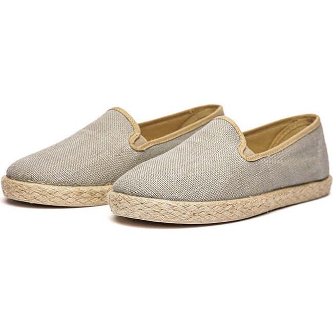 Linen Yute Slip-On Sneakers, Light Grey - Loafers - 3