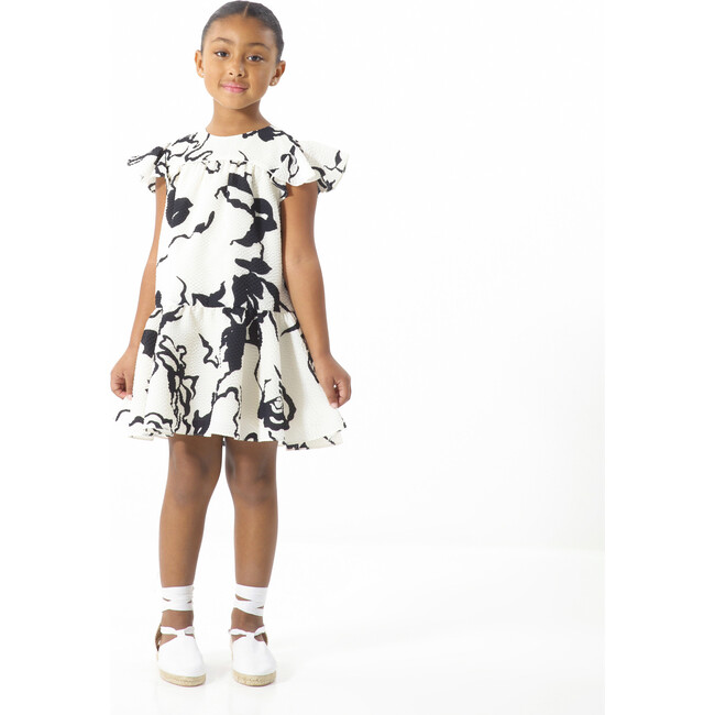 Mini Marielle Flutter Sleeve Dress, Cream And Black - Dresses - 2