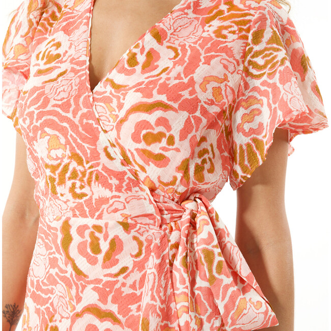 Women's Blaire Flutter Sleeve Print Dress, Guava Multi - Dresses - 4