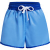 Mid-Leg Boy Short Swim Trunks, Blue Deep - Swim Trunks - 1 - thumbnail