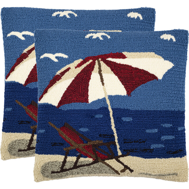 Beach Lounge Outdoor Pillow, Marine And Red (Set Of 2)