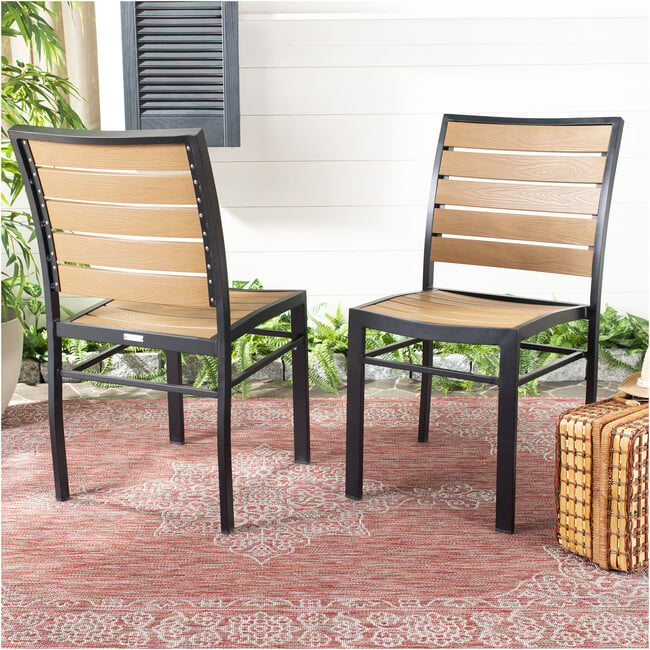 Koda Stackable Patio Chair With Wood Panels, Black And Brown - Accent Seating - 5