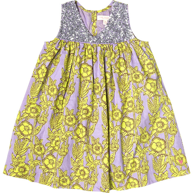 Girls Courtney Dress, Lavender Stem Floral