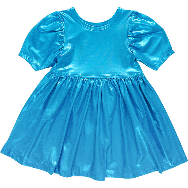 Girls Lame Laurie Dress, Teal Lame