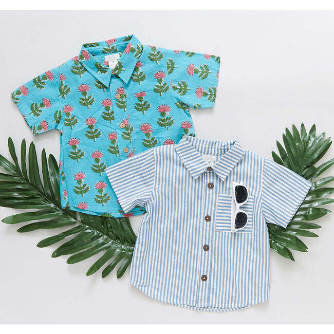 Boys Jack Shirt, Blue Skinny Stripe - Shirts - 3