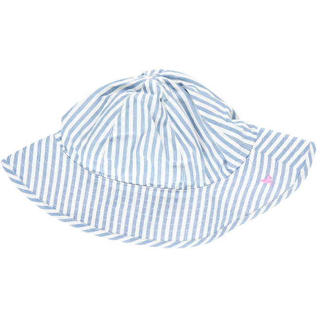 Baby Girls Sun Hat, Blue Skinny Stripe - Hats - 1