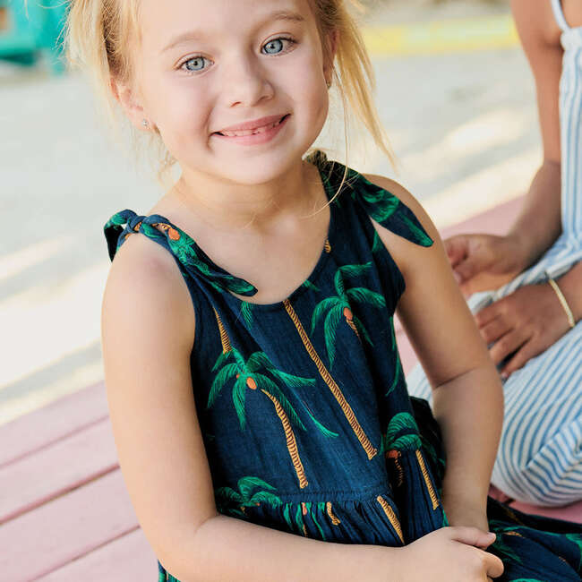 Girls Taylor Dress, Navy Palm Trees - Dresses - 3