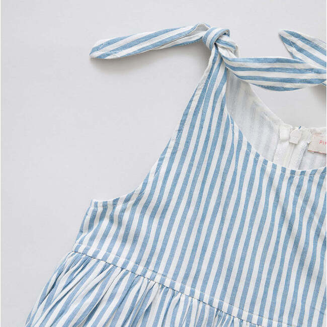 Girls Taylor Dress, Blue Skinny Stripe - Dresses - 4