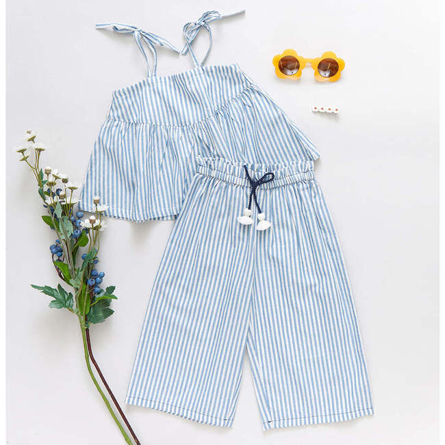 Girls Theodore Pant, Blue Skinny Stripe - Pants - 5