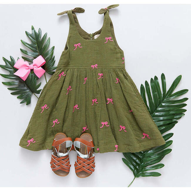 Girls Taylor Dress, Olive Bows - Dresses - 5