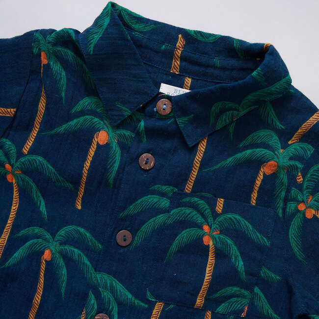 Baby Boys Jack Shirt, Navy Palm Trees - Shirts - 2