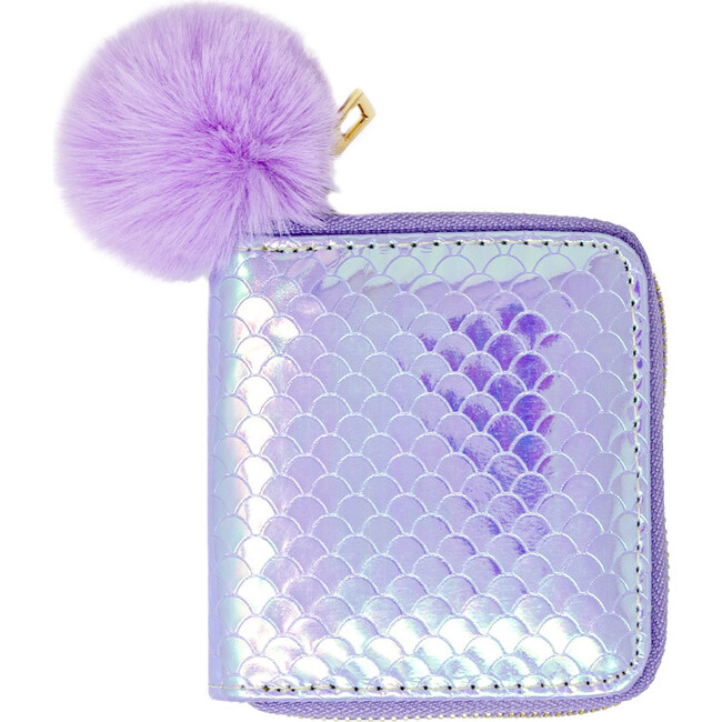 Shiny Mermaid Scale Wallet With Removable Pom Pom, Purple
