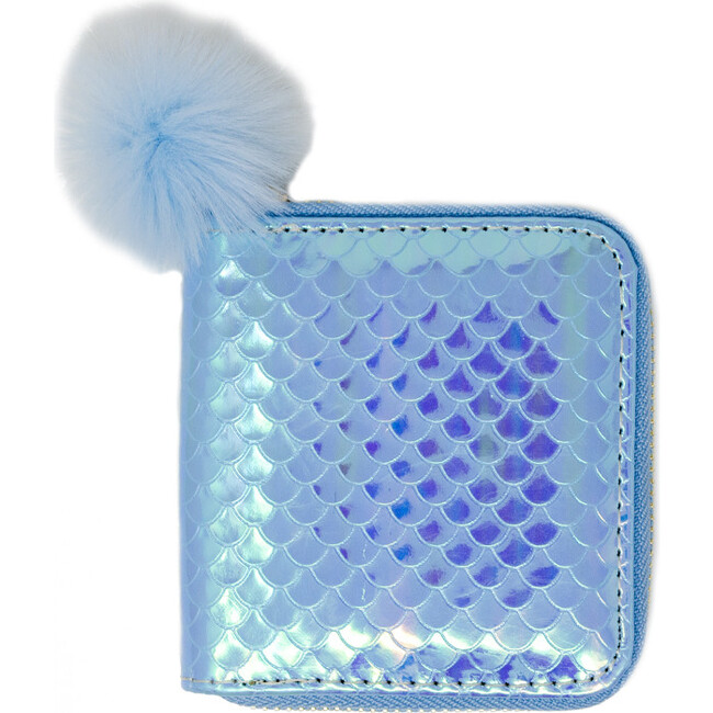 Shiny Mermaid Scale Wallet With Removable Pom Pom, Blue